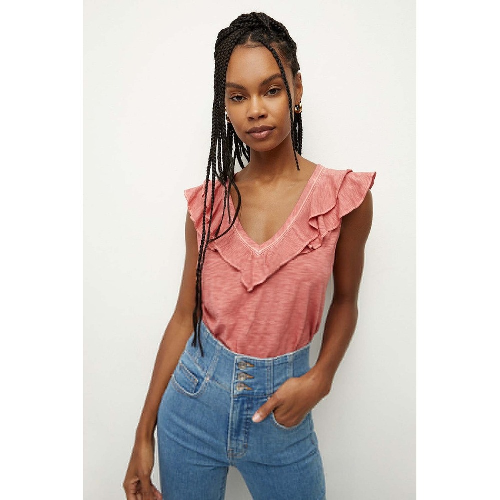 Veronica Beard Dusty Rose Ruffle V-Neck Tank